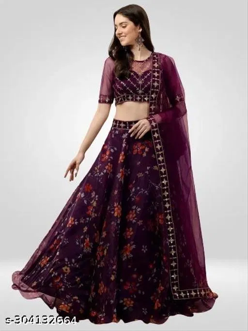 Lehenga Choli for Women (Purple, Free Size)