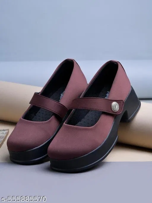 Block Heel Shoes for Women (Brown, 14-15 Years)