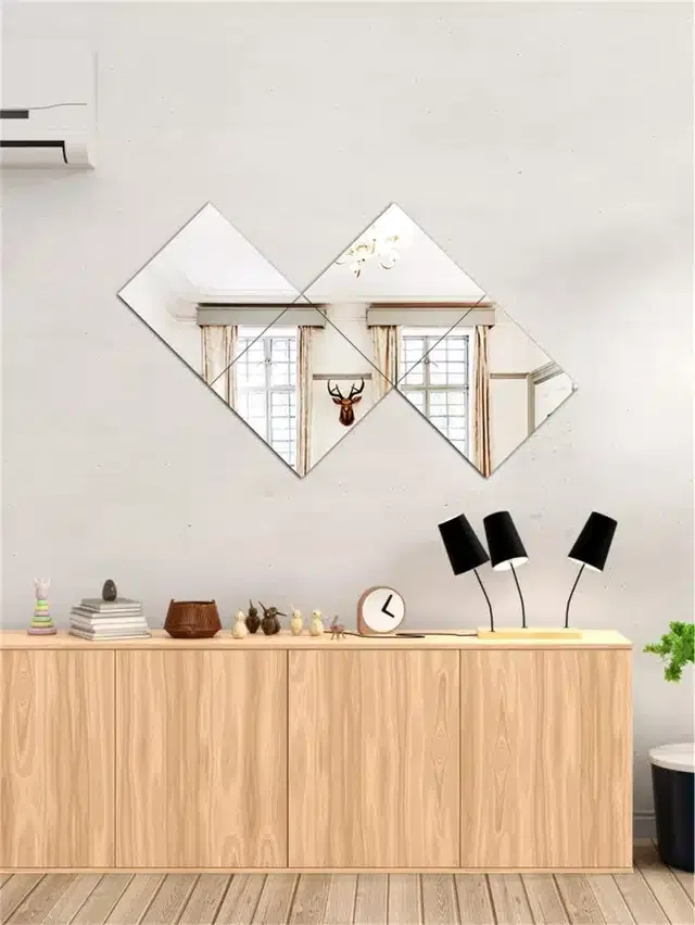 Acrylic Square Shaped Wall Mirror Stickers (Silver, Pack of 4)