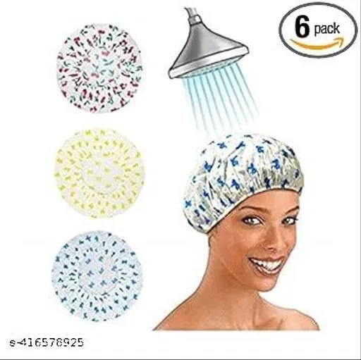 Plastic Waterproof Shower Caps (Multicolor, Pack of 6)