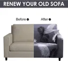 Homwatica 3 Seater Grey White Leaves Printed Elastic Sofa Cover 180X230Cm Pack Of 1