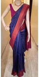 Litchi Silk Woven Design Saree for Women, Navy Blue 