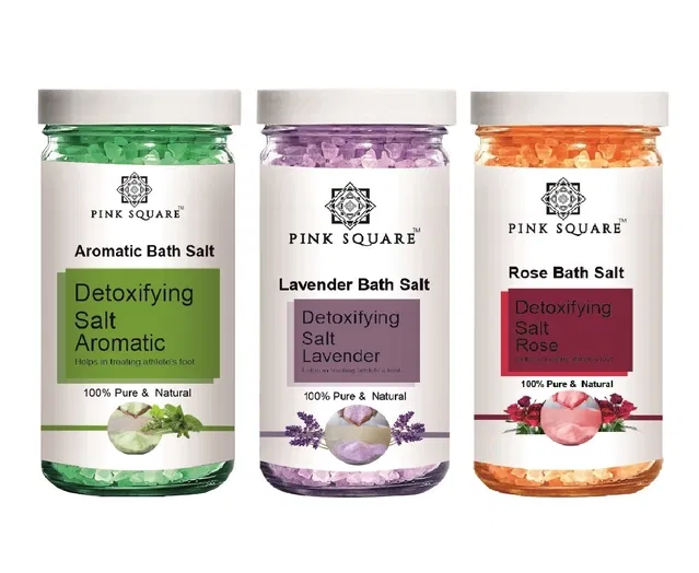 Pink Square Aromatic, Lavender & Rose Detoxifying Bath Salt Crystal (200 g, Set of 3)