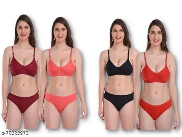 Cotton Blend Solid Lingerie Set for Women (Multicolor, 38A) (Pack of 4)