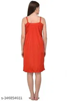 Satin Solid Nightdress for Women, Red & Navy Blue, Pack of 2 