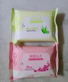 Shills Aloevera (25 Pcs) with 25 Pcs Rose Wet Face Wipes (Pack of 2)