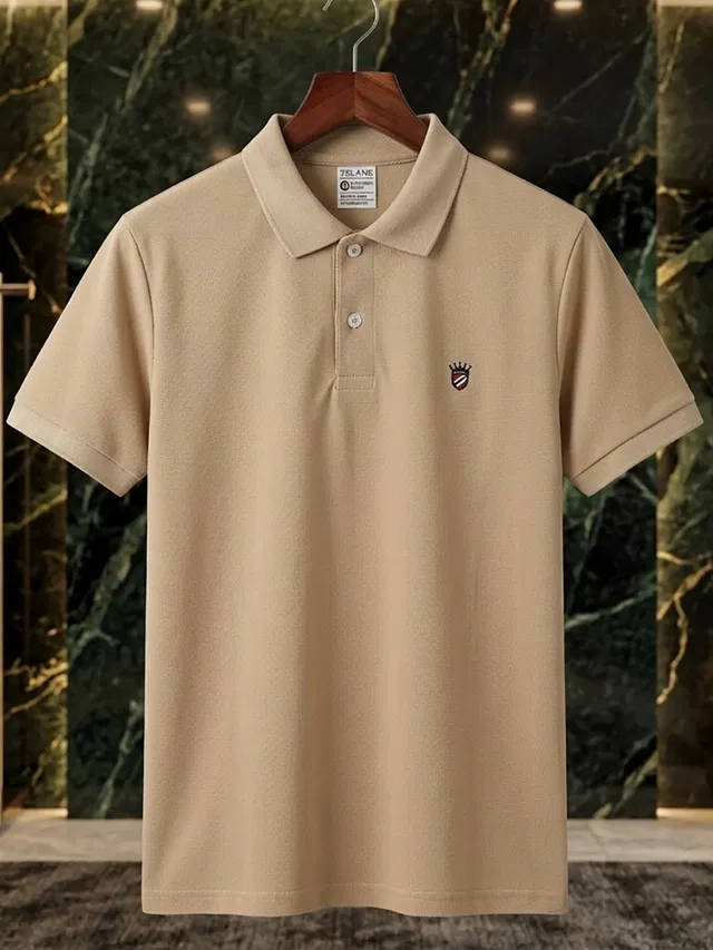 Solid Polo T-shirt for Men (Beige, XXL)