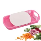 Plastic Chopping Board with Strainer for Kitchen (Pink)