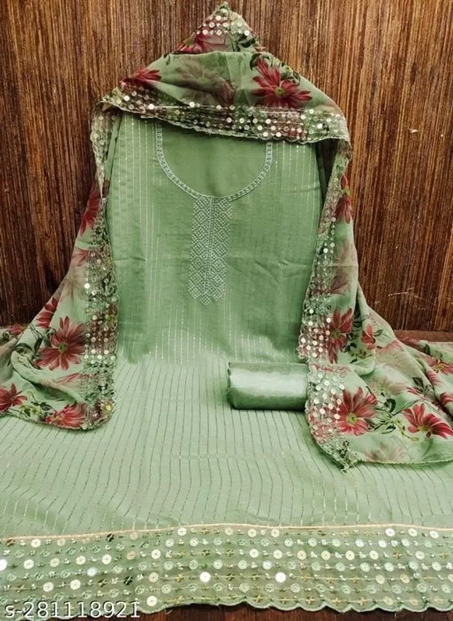 Embroidered Unstitched Suit for Women (Sea Green, 2.25 m)