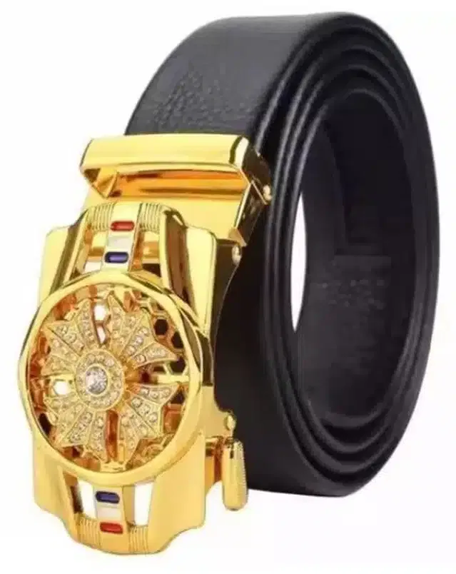 Leather Belt for Men (Black & Gold)