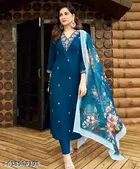 Embroidered Silk Kurta Set for Women 