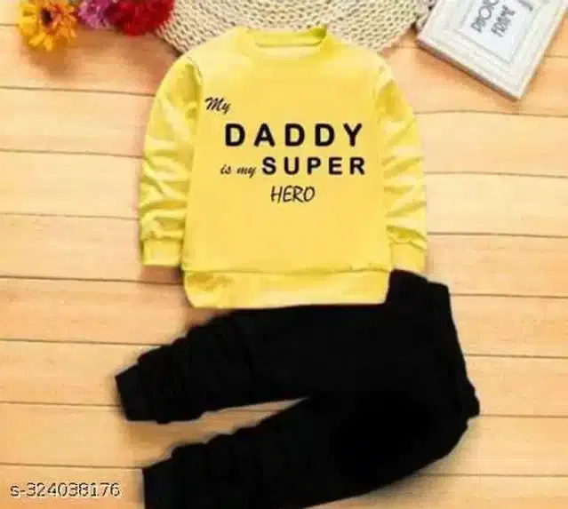 Hosiery Cotton Full Sleeves T-Shirt with Pant Clothing Set for Kids (Yellow & Black, 1-2 Years)