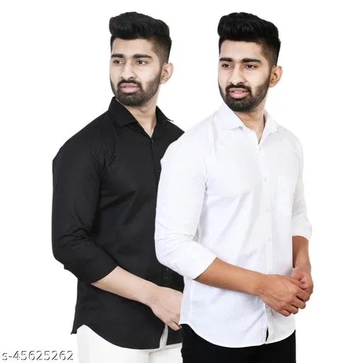 Cotton Blend Solid Shirts for Men, Multicolor (L)