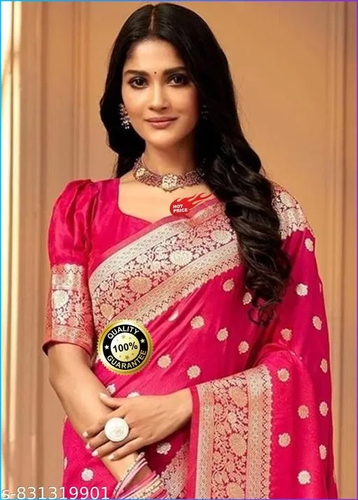 Kanjeevaram Zari Woven Saree for Women (Pink, Free Size)