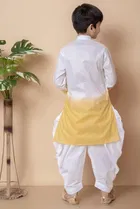 Cotton Embroidery Kurta with Dhoti for Boys, Yellow & White 