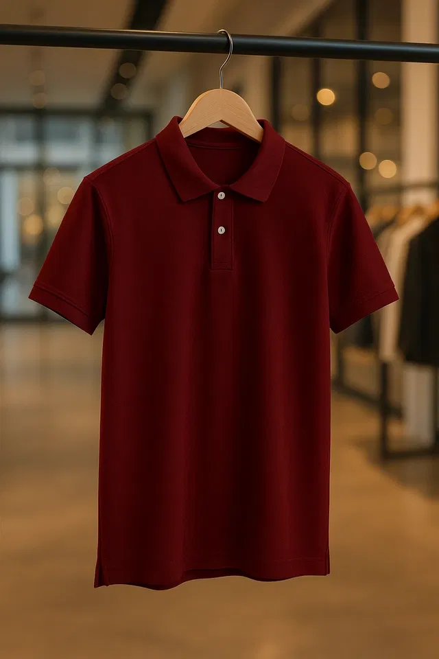 Cotton Blend Polo Neck T-Shirt for Men (Maroon, XL)