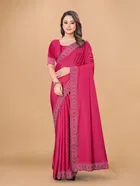 Crepe Embellished Saree with Blouse Piece for Women 