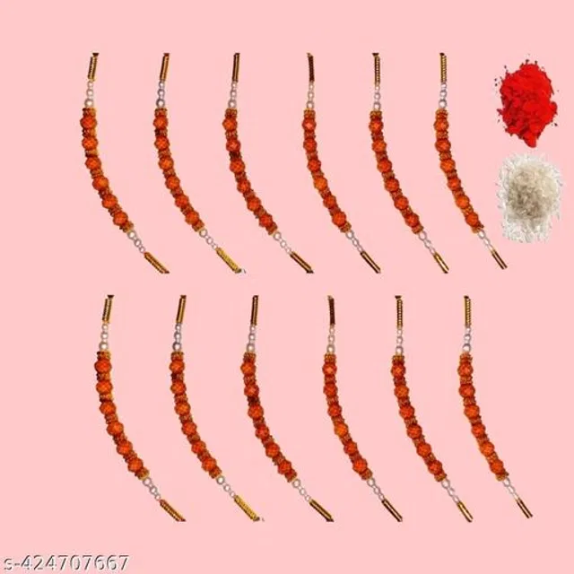 Handmade Designer Rakhi with Roli Chawal (Multicolor, Pack of 12)