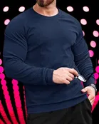 Round Neck Solid T-Shirt for Men (Navy Blue, S)