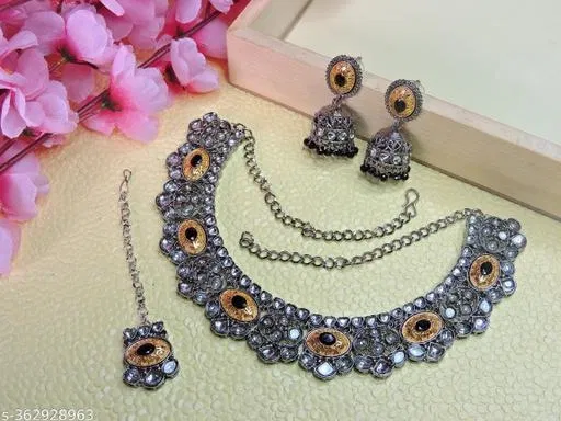 [Black] 2 Tone Kundan Set for Women (Free Size)