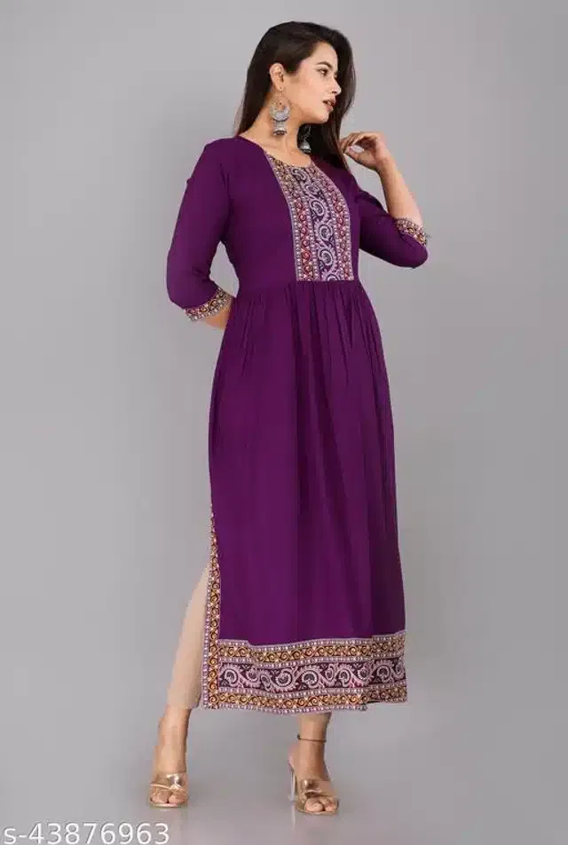 Naira Cut Rayon Solid Kurti for Women (Purple, XXS)
