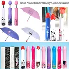 Lightweight Rose Umbrella  Waterproof UV Protection Mini Folding Creative Rose Flower Case Canvas Plastic with Compact Bottle Multicolour 