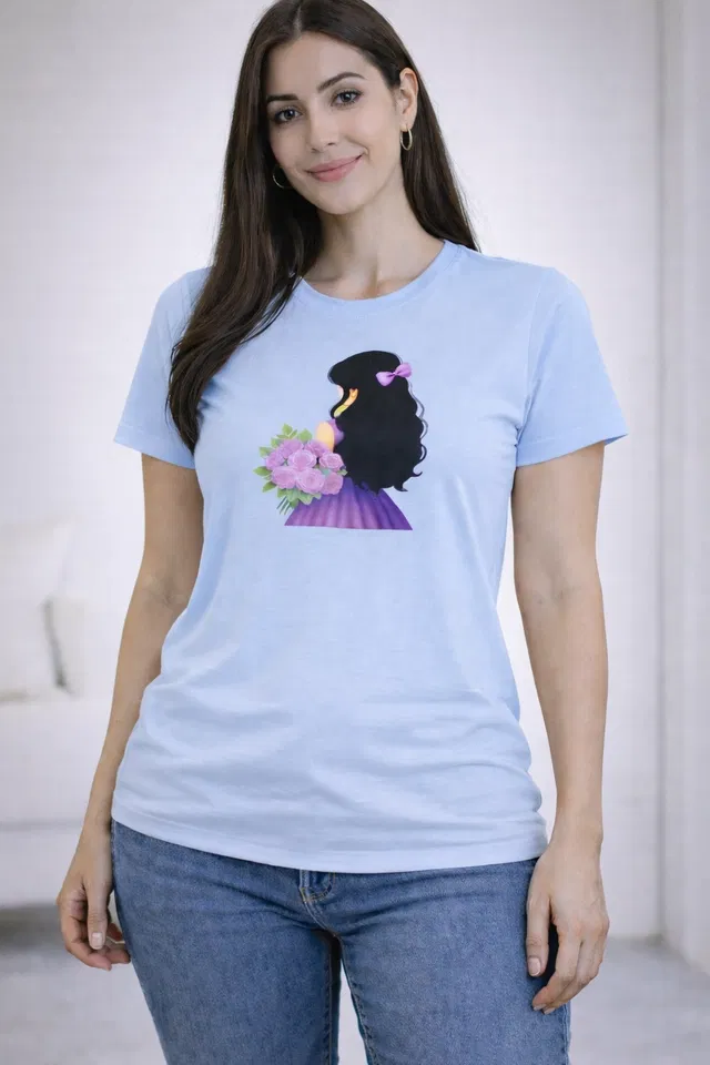 Cotton Blend Printed T-shirt for Men, Aqua Blue (M)