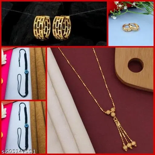 Combo Alloy of Pendant with 2 Pair Earrings & 2 Pcs Thread Bracelets for Women (Multicolor, Set of 5)