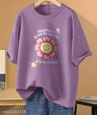 Cotton Blend Printed T-shirt for Women, Purple 