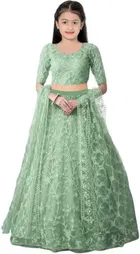 Net Embroidered Semi Stitched Lehenga for Girls 