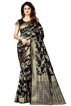 Litchi Silk Zari Woven Saree for Women, Black 