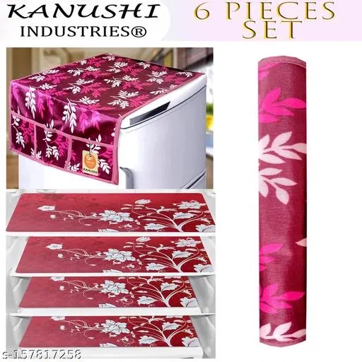 KANUSHI Industries® 1Pc Fridge Cover for Top with 6 Utility Pockets + 1 Handles Covers + 4 Fridge Mats (FRI-WINE-SMALL-LEVS+1-HANDLE+M-25-04)