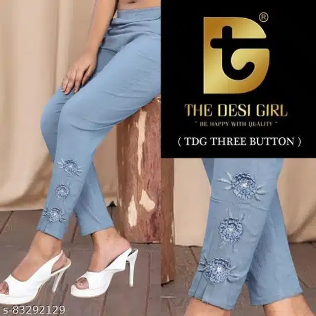 Cotton Lycra Trousers for Women (Grey, 34)