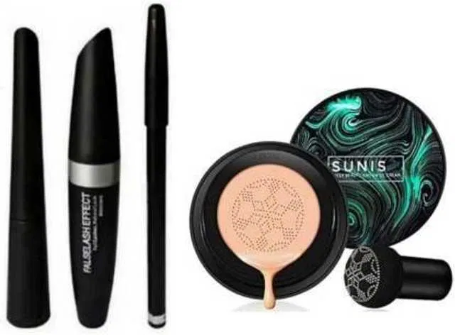 Sunisa Liquid Foundation with 3 in 1 Mascara, Eyeliner & Eyebrow Pencil (Pack of 4) (SE-2)