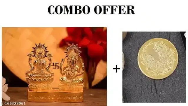 Laxmi Ganesh Idol & Coin (Gold, Set of 2)