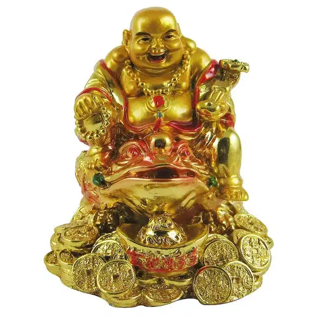 Polyresin Laughing Buddha Showpiece (Gold, 8 cm)