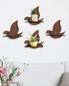 Bird Wooden Wall Hanging ,Brown, Pack of 4