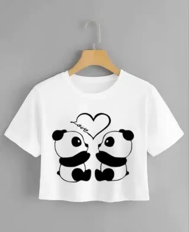 Printed Crop T-shirt for Women (White, M)