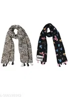 Poly Chiffon Printed Scarves for Women, Multicolor, Pack of 2