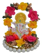 Metal Decorative Ganpati Haldi Kumkum Stand with 2 Roli Chawal Holder, Multicolor