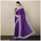 Georgette Embroidered Saree for Women, Purple 