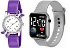 Analog & Smart Watch Combo for Women & Girls (Purple & Grey, Pack of 2)