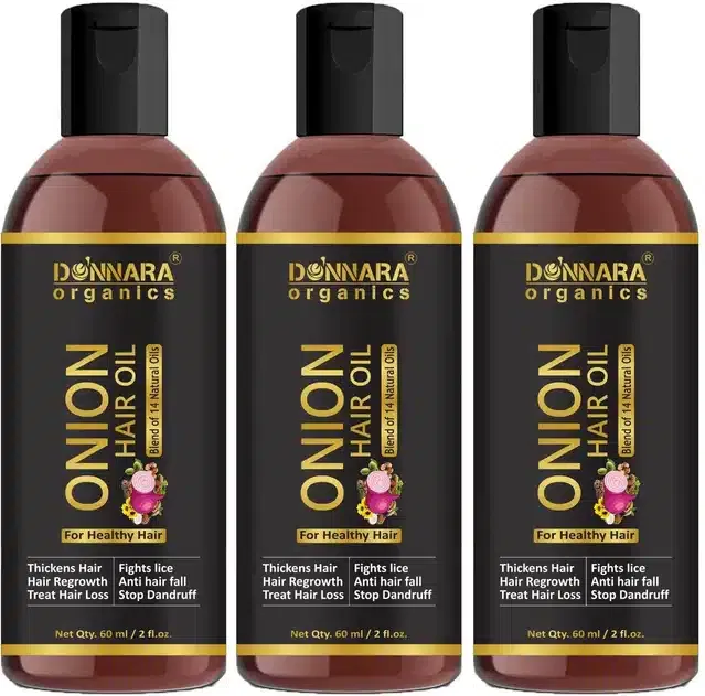 Donnara Organics Onion Oil for Hair Regrowth (Pack of 3, 60 ml)