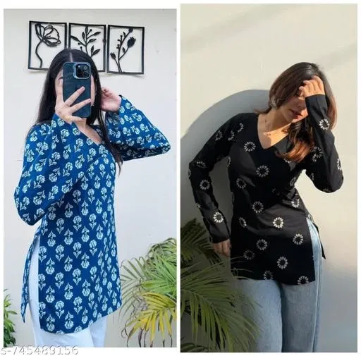 2 Kurtis Pack for Women, Pack of 2 (Green, M)