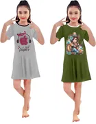 Graphic Print Shift Dress for Girls, Pack of 2 
