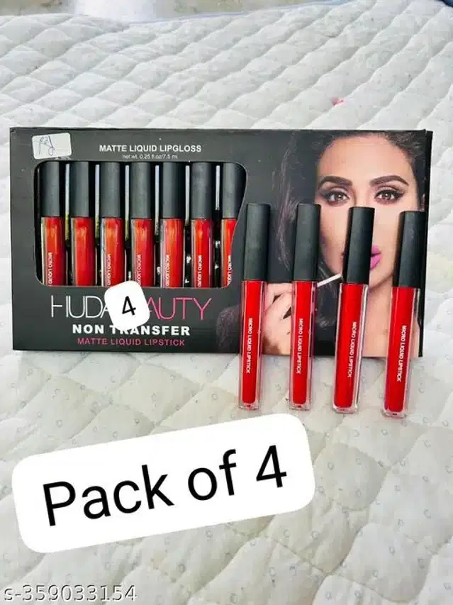 Waterproof Liquid Matte Lipsticks (Red, Pack of 4)