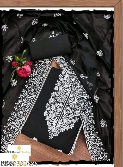 Embroidered Floral Patiala Suits for Women (Black, Un Stitched)
