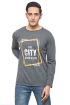 Round Neck Printed T-Shirt for Men (Grey, M)