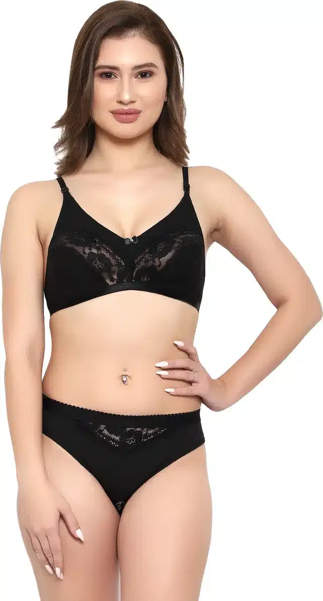 Hosiery Lingerie Set for Women (Black, 36)