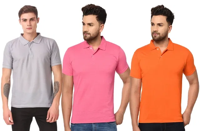 Polo Solid T-shirts for Men (Multicolor, M), Pack of 3